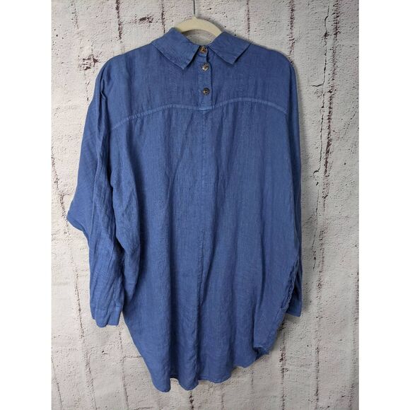 LUUKAA Blue Linen Blouse Shirt Women's Size 8 Button Up Long sleeve Blouse Tunic - Picture 5 of 11